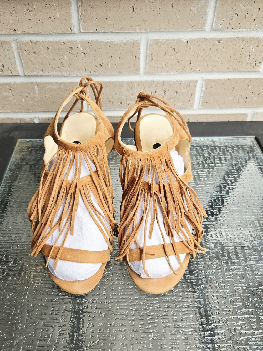 Tanya Heath Paris Leather Suede Lace-Up Sandals in Tan Made In Portugal 38,5
